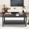 Metal Frame Wood Coffee Table Console Table with Storage Shelf-Black