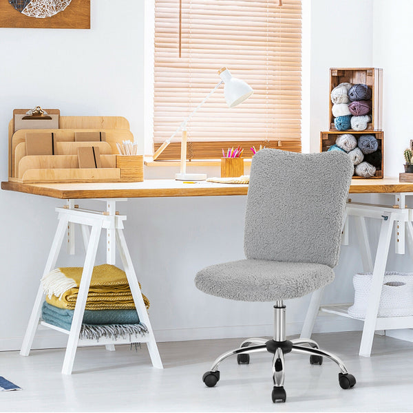 Armless Faux Fur Leisure Office Chair with Adjustable Swivel Gray