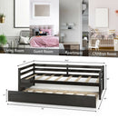 Twin Size Trundle Platform Bed Frame with  Wooden Slat Support-Dark Brown