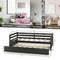 Twin Size Trundle Platform Bed Frame with  Wooden Slat Support-Dark Brown