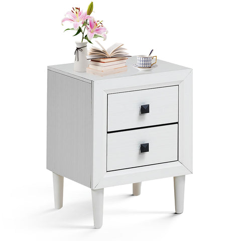 Multipurpose Retro Bedside Nightstand/ End Table with 2 Drawers-White