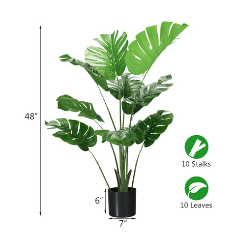 4 Feet Artificial Monstera Deliciosa Tree with 10 Leaves of Different Sizes