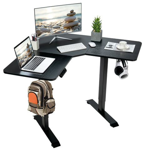 L-shaped Electric Standing Desk with 4 Memory Positions and LCD Display-Black