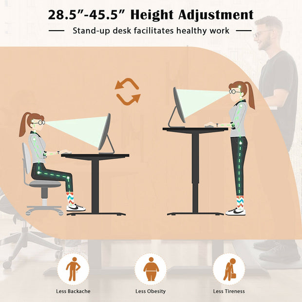 L-shaped Electric Standing Desk with 4 Memory Positions and LCD Display-Black