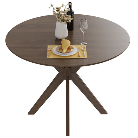 36 Inch Round Wood Dining Table with Intersecting Pedestal Base