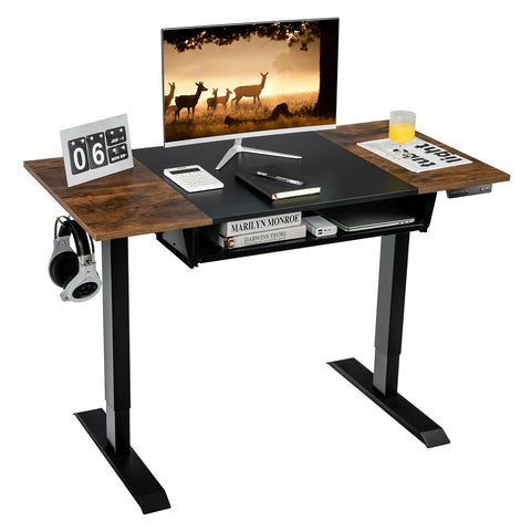 48 Inch Electric Sit to Stand Desk with Keyboard Tray-Black