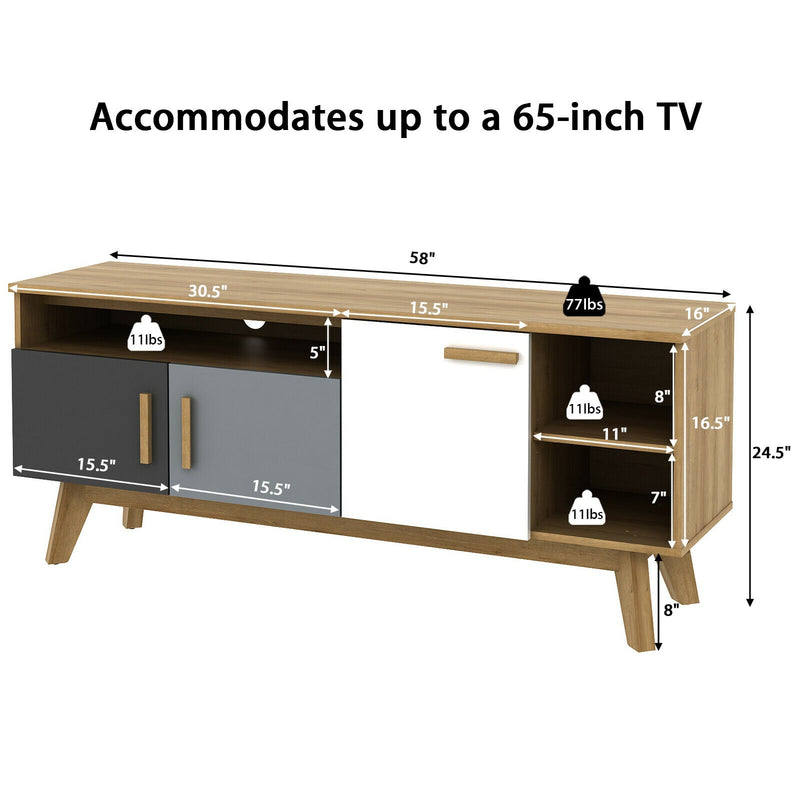 65 Inch TV Stand with 3 Storage Cabinets and 3 Open Shelves for Living Room
