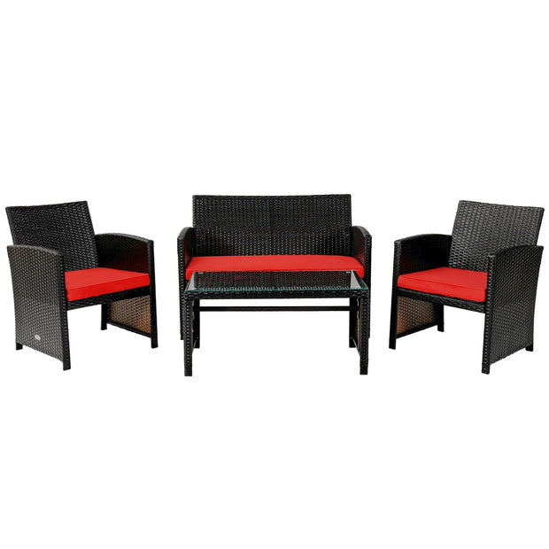 4 Pieces Patio Rattan Cushioned Furniture Set-Red