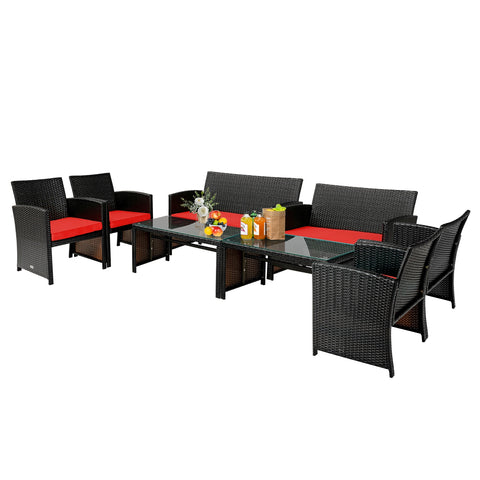 4 Pieces Patio Rattan Cushioned Furniture Set-Red