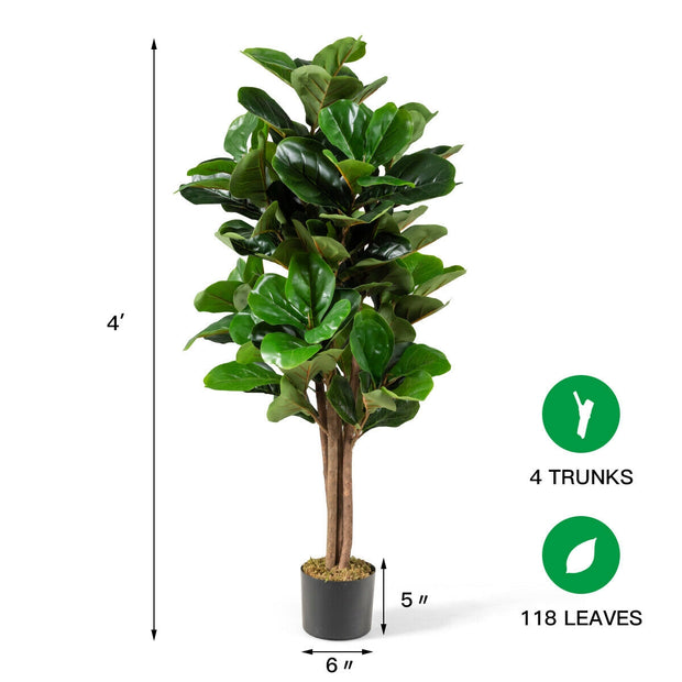 4 Feet Artificial Fiddle Leaf Fig Tree Decorative Planter