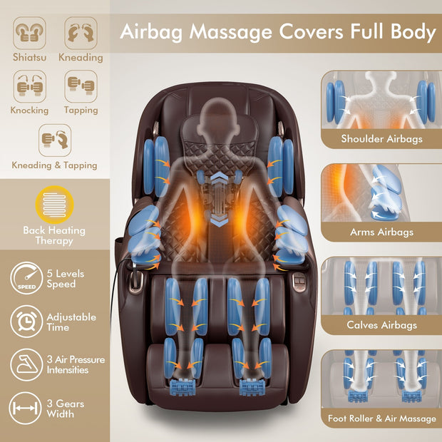 COSTWAY Full Body Massage Chair Zero Gravity Shiatsu Massage Recliner with SL Track Intelligent Voice Control