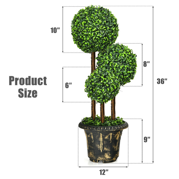 36-Inch Artificial Topiary Triple Ball Tree for Indoor and Outdoor