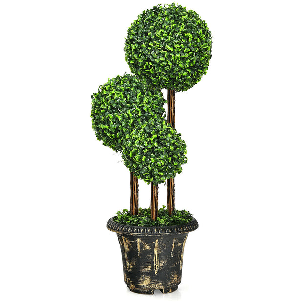 36-Inch Artificial Topiary Triple Ball Tree for Indoor and Outdoor