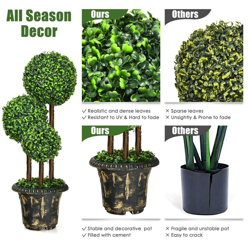 36-Inch Artificial Topiary Triple Ball Tree for Indoor and Outdoor