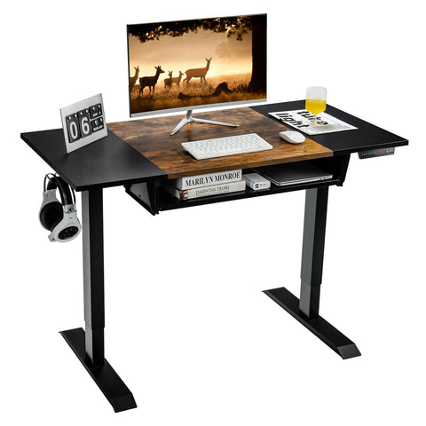 48 Inch Electric Sit to Stand Desk with Keyboard Tray-Rustic Brown