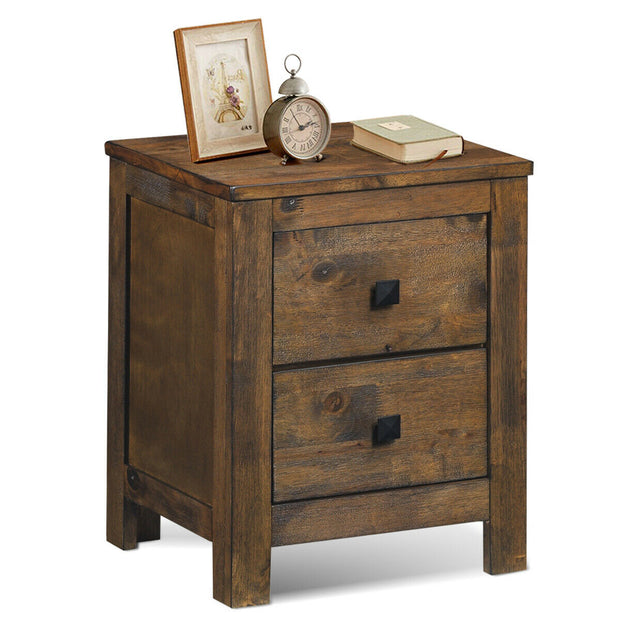 Wood 2 Storage Sliding Drawers End Nightstand-Oak