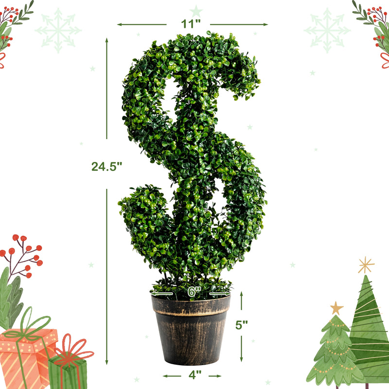 24 Inch Artificial Boxwood Topiary Faux Decorative Indoor Outdoor Tree