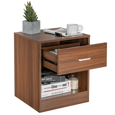 Modern Nightstand with Storage Drawer and Cabinet-Brown