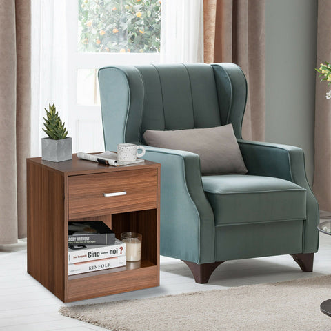 Modern Nightstand with Storage Drawer and Cabinet-Brown