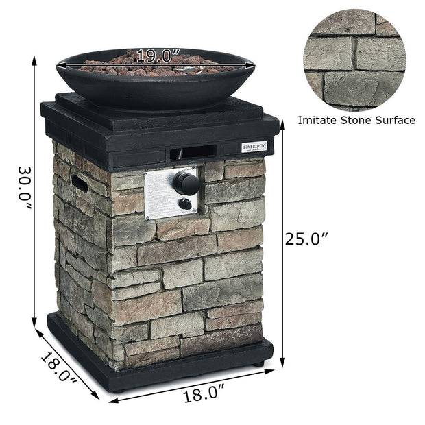 40000BTU Outdoor Propane Burning Fire Bowl Column Realistic Look Firepit Heater-Gray