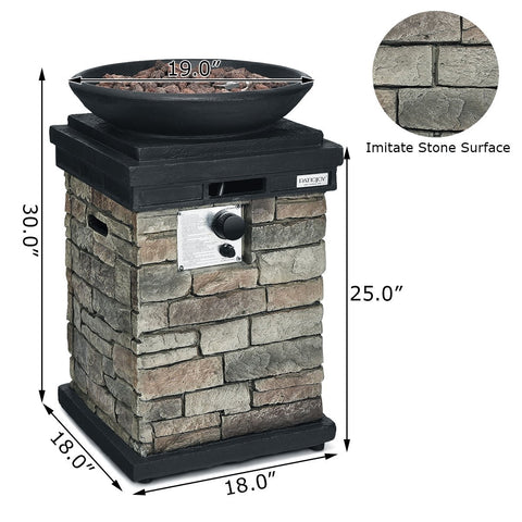 40000BTU Outdoor Propane Burning Fire Bowl Column Realistic Look Firepit Heater-Gray