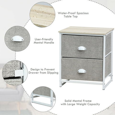 Metal Frame Nightstand Side Table Storage with 2 Drawers-Gray