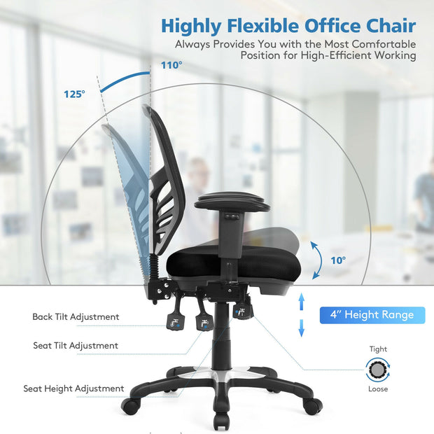 Ergonomic Mesh Office Chair with Adjustable Back Height and Armrests-Black