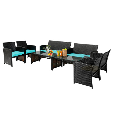 4 Pieces Patio Rattan Cushioned Furniture Set-Turquoise