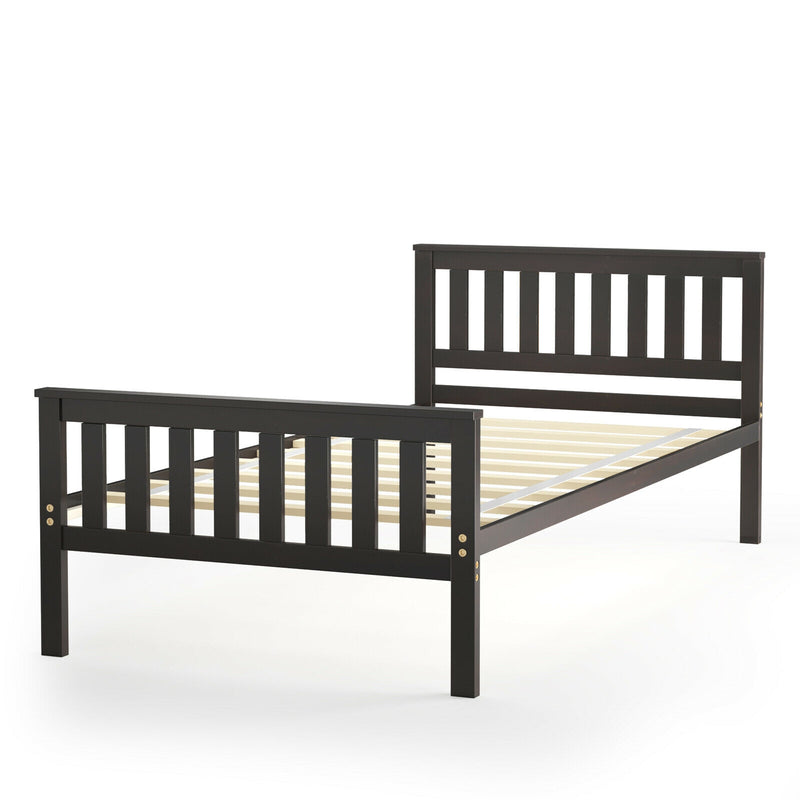 Twin Size Wood Platform Bed with Headboard