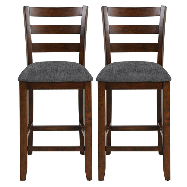 2 Pieces Counter Height Chairs with Fabric Seat and Rubber Wood Legs