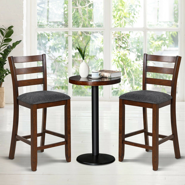 2 Pieces Counter Height Chairs with Fabric Seat and Rubber Wood Legs