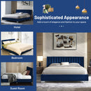 Full Tufted Upholstered Platform Bed Frame with Flannel Headboard-Navy