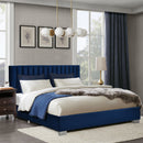 Full Tufted Upholstered Platform Bed Frame with Flannel Headboard-Navy