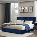 Full Tufted Upholstered Platform Bed Frame with Flannel Headboard-Navy