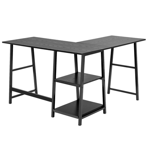 L Shaped Corner Computer Desk with Storage Shelves-Black