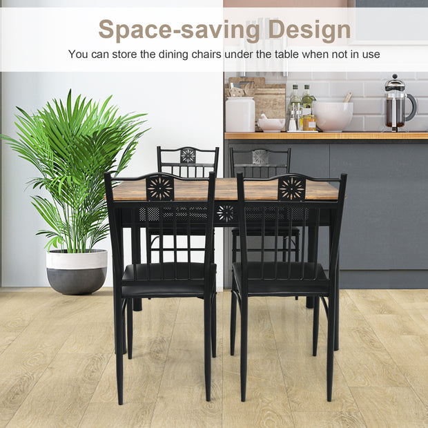 5 Pcs Dining Set Wood Metal Table and 4 Chairs with Cushions-Black