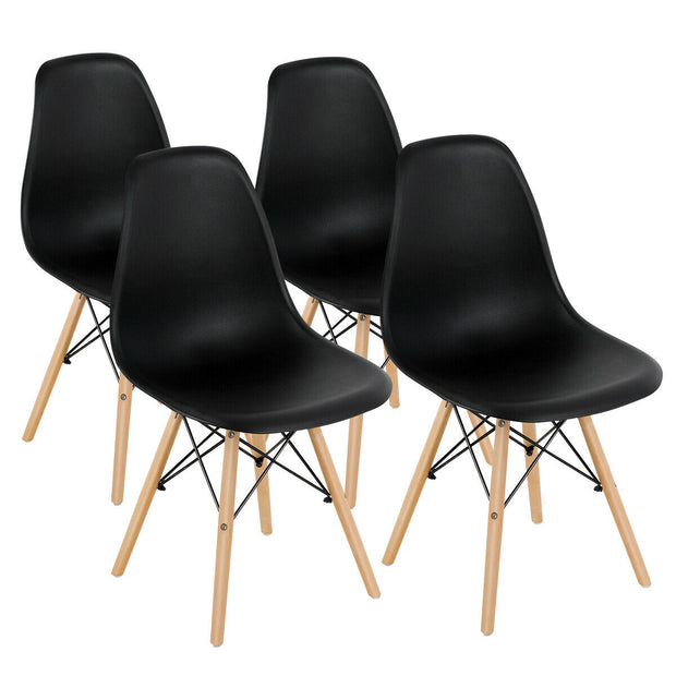 Set of 4 Modern Dining Side Chair Wood Legs-Black