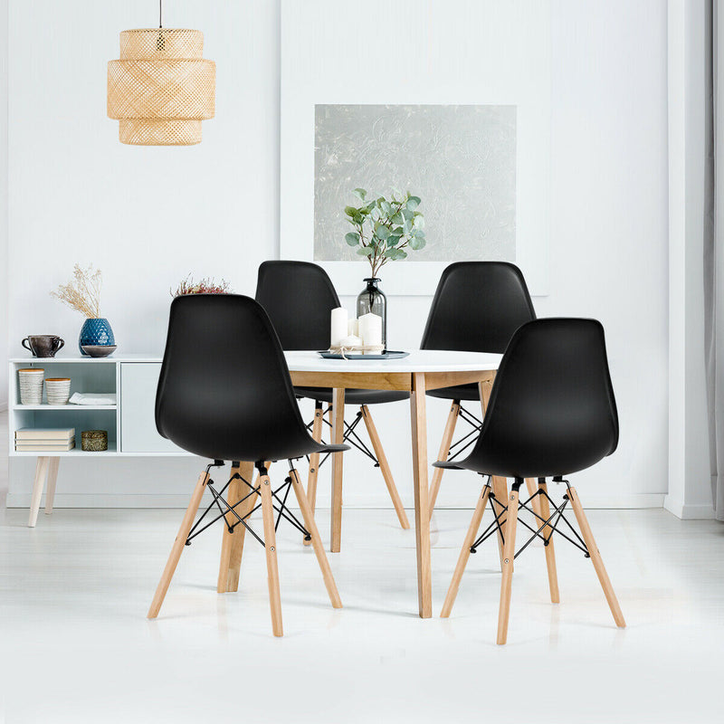 Set of 4 Modern Dining Side Chair Wood Legs-Black