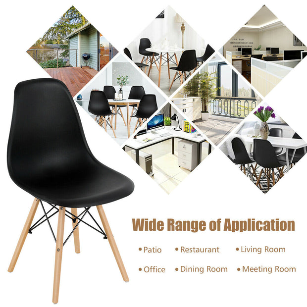 Set of 4 Modern Dining Side Chair Wood Legs-Black