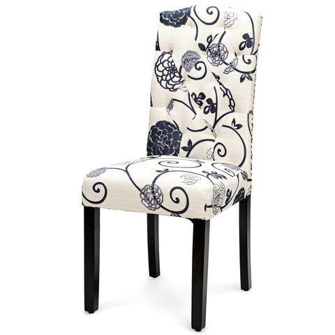 Set of 2 Tufted Upholstered Dining Chairs-Black and White