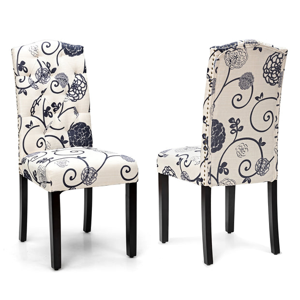 Set of 2 Tufted Upholstered Dining Chairs-Black and White