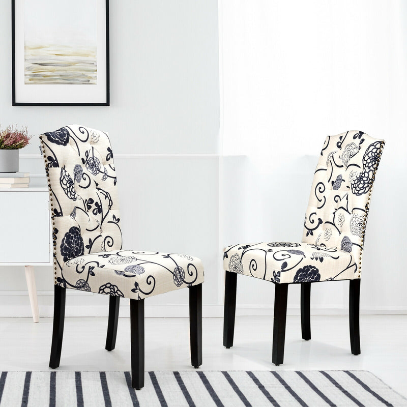 Set of 2 Tufted Upholstered Dining Chairs-Black and White