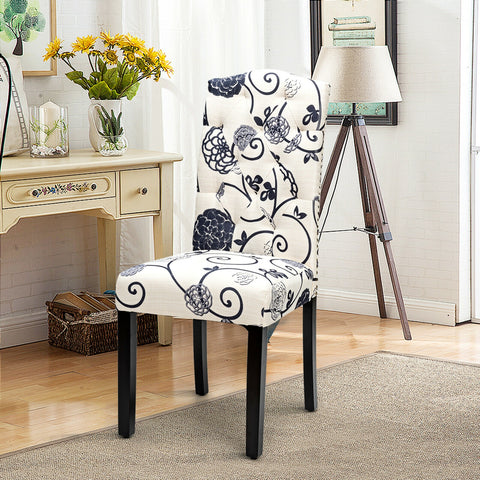 Set of 2 Tufted Upholstered Dining Chairs-Black and White