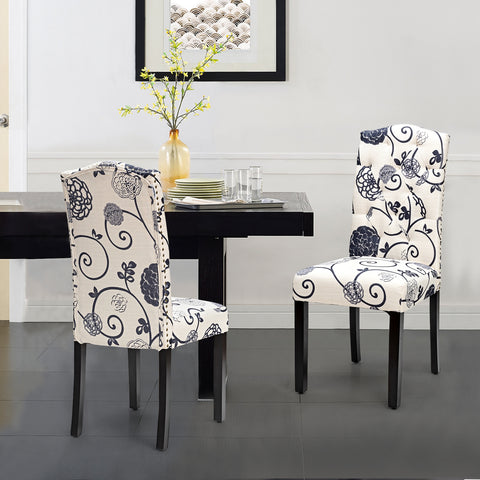 Set of 2 Tufted Upholstered Dining Chairs-Black and White