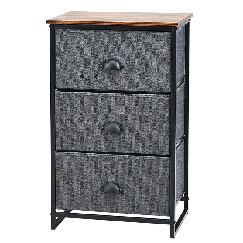 Nightstand Side Table Storage Tower Dresser Chest with 3 Drawers-Black