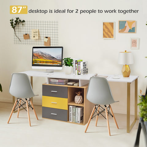 87 Inch 2 Person Adjustable L-Shaped Computer Desk