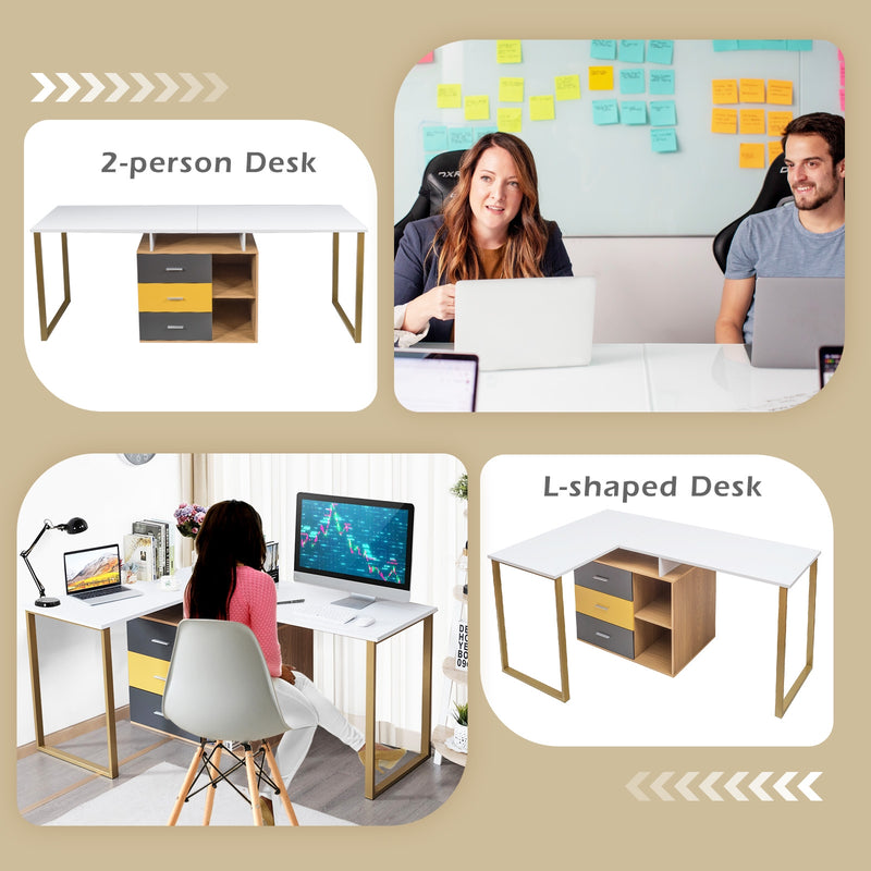 87 Inch 2 Person Adjustable L-Shaped Computer Desk
