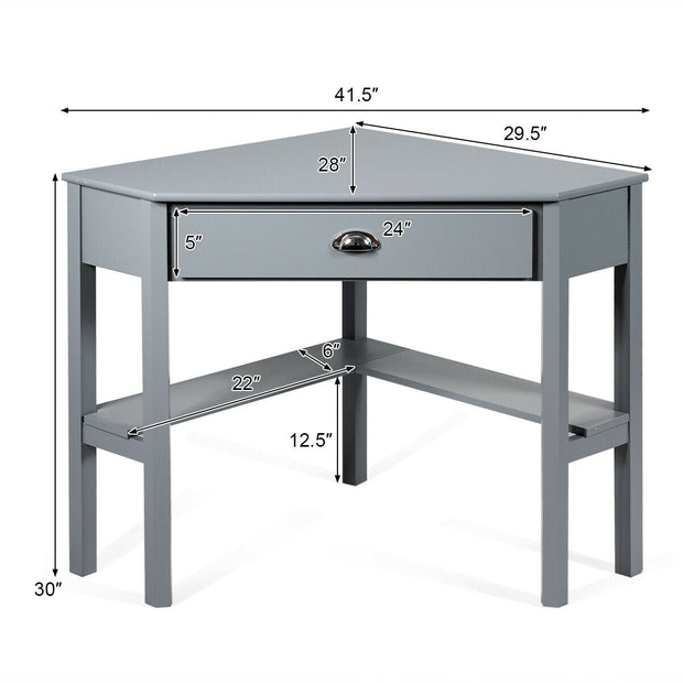 Corner Wooden Piece Laptop Computer Desk-Gray