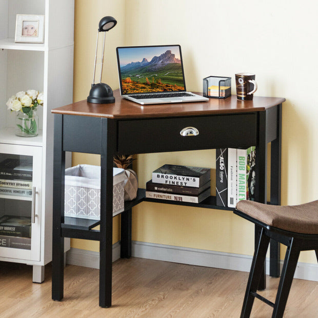 Corner Wooden Piece Laptop Computer Desk-Coffee