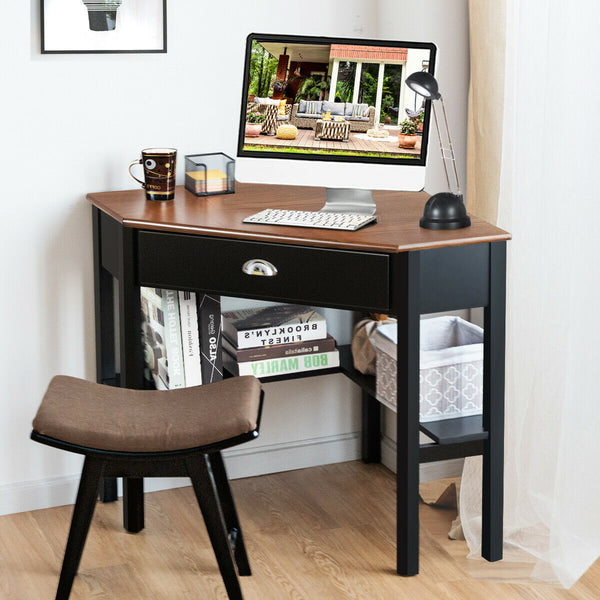 Corner Wooden Piece Laptop Computer Desk-Coffee